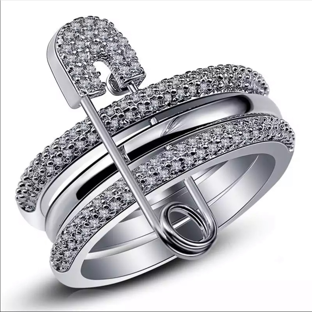 New Ring Set With Pin Cubic Zircon Pave Setting - Picture 2 of 5